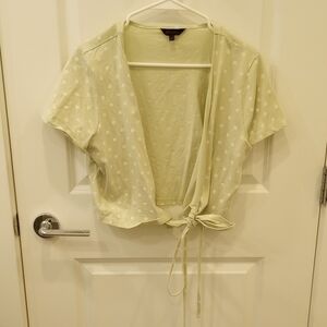 No Boundaries Cream Tie Front Crop Short Sleeve Cardigan Womens XXL